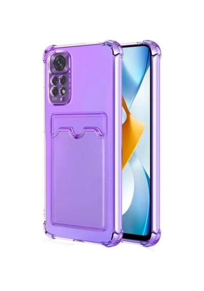 Xiaomi Redmi Note 11 Kılıf Kartlıklı Darbe Korumalı Silikon + Ekran Koruyucu lila