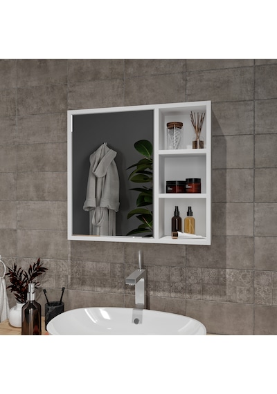 Ayna Kapaklı Tamamen Mdf Banyo Dolabı Beyaz