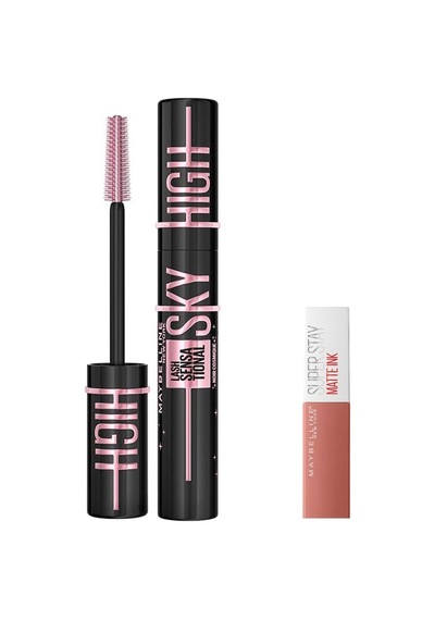 Maybelline New York Lash Sensational Sky High Cosmic Black Maskara & Mini Super Stay Matte Ink Likit Mat Ruj 65 Seductress Makyaj Seti 0