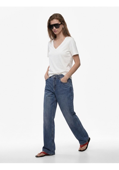 Koton Pamuklu Slim Fit Kısa Kollu V Yaka Tişört Ekru 6sak50425ek