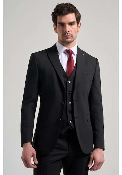 İmza Siyah Kendinden Desenli 2 Düğme Classic Esnek Slim Fit Takım Elbise 1001250156 Siyah