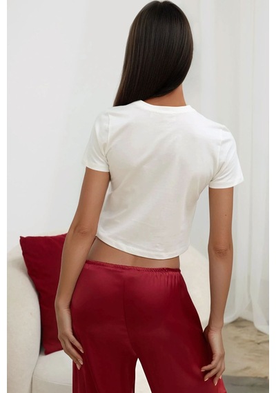 Hiccup Baskı Detaylı Regular Fit Bisiklet Yakalı %100 Pamuklu Crop T-shirt Buz Mavi