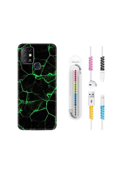 Infinix Hot 10 Kılıf Kablo Koruyuculu Yeşil Şerit Mermer 1320