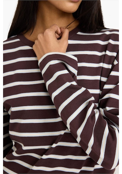 Defacto %100 Pamuk Loose Fit Çizgili Sweatshirt F7758ax26spbn338 Kahve-bn338