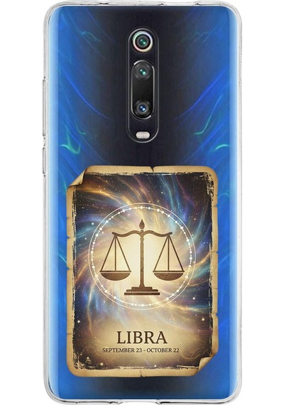 Xiaomi Mi 9t İle Uyumlu Burç Kartları Terazi Tasarımlı Şeffaf Silikon Kılıf Şeffaf