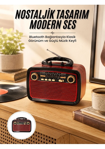 Zenvia Nostalji Radyo Bluetooth Hoparlör Usb-sd Kart Giriş Led Fener Işıklı Bataryalı Pilli Yeni Nesil Znv2026