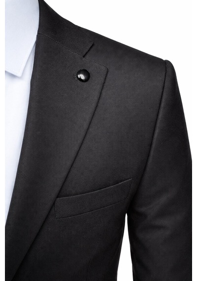 Erkek Slim Fit Klasik Ceket Dokulu Kumaş Modern Kesim Siyah
