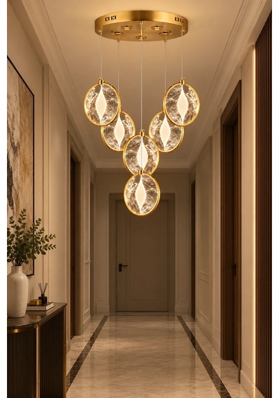 Modern Premium 6'lı Gold 3 Renkli Ledli Sarkıt Avizesi Salon Mutfak Oturma Odası Şık Modelleri 64w