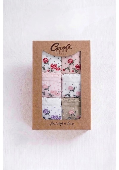Cocole Socks Kız Bebek Soket Çorabı Kraft Kutulu 6'lı Set Pamuklu 0-1 Güllü Çok Renkli