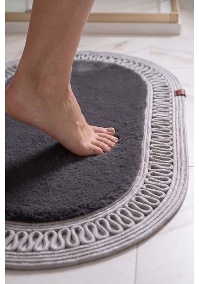 Banyo Paspası Takımı 60x100+60x60 Cm İç Trikot Antrasit Gri & Gümüş