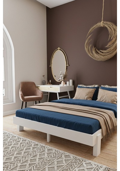 Renazzo Damla 2 Başlıklı Masif Ahşap Karyola Ve 2 Adet Natürel 140x200 Natürel - 140 X 200