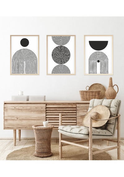 Huhuli Ahşap Çerçeveli Minimalist 3 Lü Tablo Huhu163