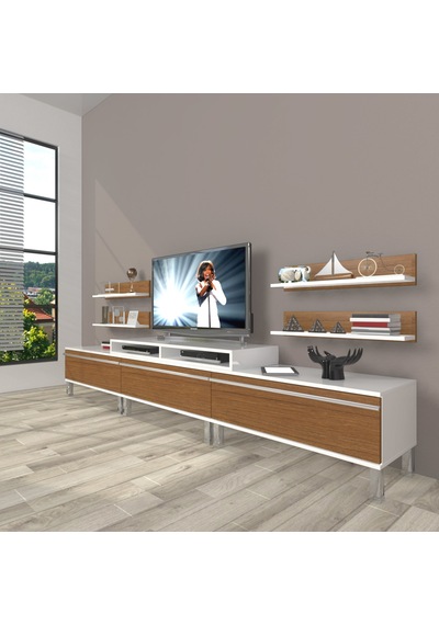 Decoraktiv Ekoflex 270r Mdf Krom Ayaklı Tv Ünitesi Tv Sehpası Beyaz - Ceviz