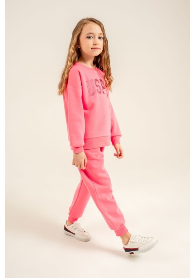 U.S. Polo Assn. Kız Çocuk Nakışlı Pembe Uzun Kol Eşofman Takımı Us2723-c-v1 Us2723-c-v1