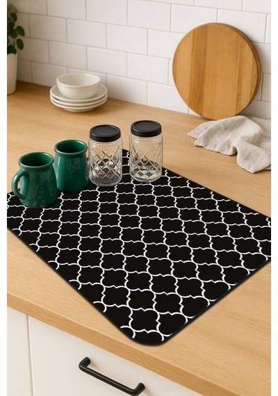 Siyah Fas Desen Microfiber Bulaşık Kurutma Matı Mm002n11