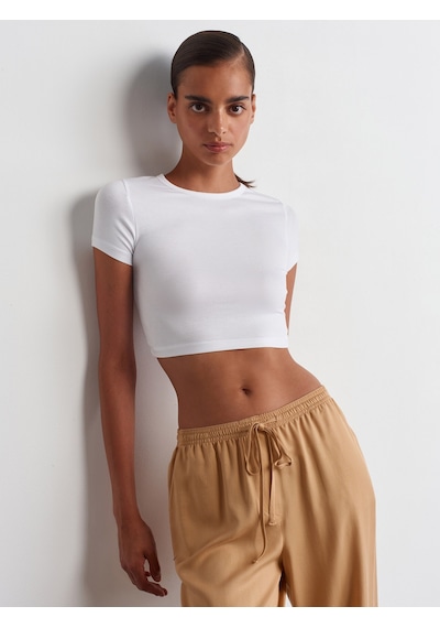 Dilvin Modal Crop Top Beyaz