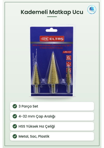 Hss Kademeli Matkap Ucu Seti 3 Parça 4 İla 12 Mm 20 32 Metal Sac