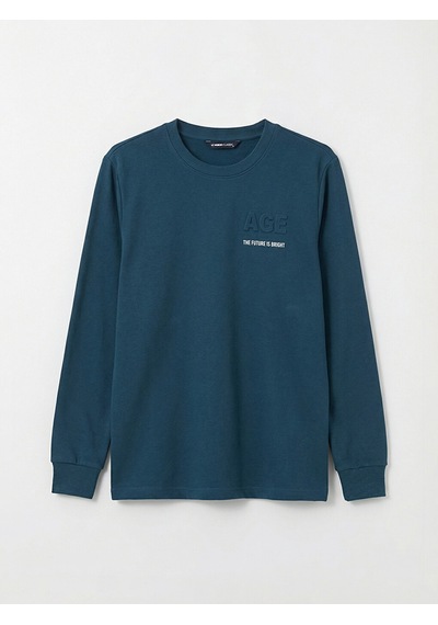 Lcwaıkıkı Classic Petrol Bisiklet Yaka Baskılı Erkek Sweatshirt