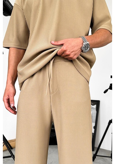 Bej Fitilli Baggy Pantolon Bej