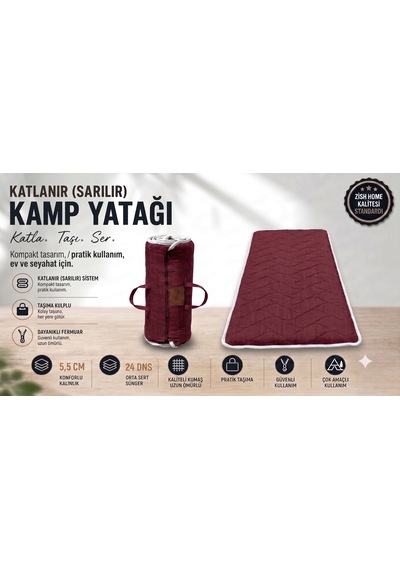 Zish Tekstil Flexı 5 Cm 140x200 Katlanır Kamp Yatağı Karavan, Misafir Ve Anne Yanı Yatağı Bordo