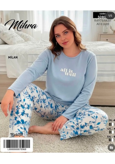 Miressa Büyük Beden Pijama Takımı Mavi