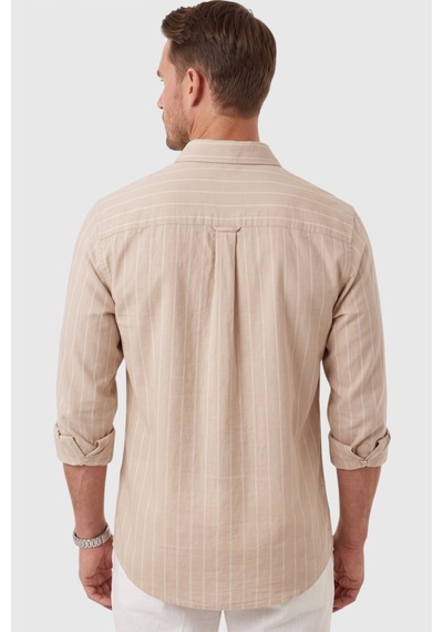 Rizzup Erkek Slim Fit %95 Pamuk Çizgi Dokulu Bej Ütü Gerektirmeyen Gömlek 2600002