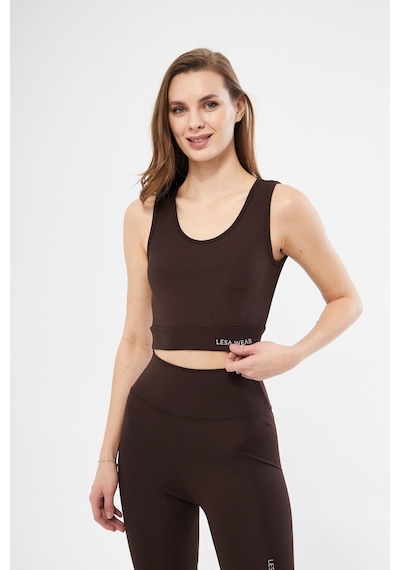Lesa Wear Halter Yaka Spor Sütyeni Crop Top Kahverengi