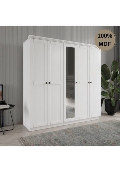 Dali 5 Kapılı Mdf Country Gardırop Beyaz