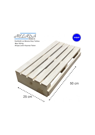 10 Cm Yükseklikte Doğal Ahşaptan Ev Içi Kullanıma Uygun Kaymaz Tabanlı Step Tahtası 25 Cm X 50 Cm