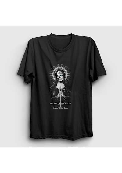 Presmono Unisex Upside Down Marilyn Manson T-shirt Siyah