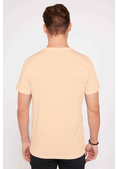 Tudors Erkek Slim Fit Dar Kesim %100 Organik Pamuk Yumuşak Dokulu Krem Renk Bisiklet Yaka Tişört-31794-krem Krem