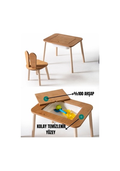 Montessori Bunny Sandalye Ve Haneli Aktivite Masası Ahşap