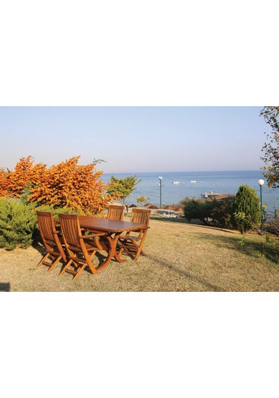 Muğla Ahşap Bahçe Takımı: 80x140+40 Masa + 4 Katlanır Sandalye Beyaz Muğla Ahşap Bahçe Takımı: 80x140+40 Masa + 4 Katlanır Sandalye Beyaz