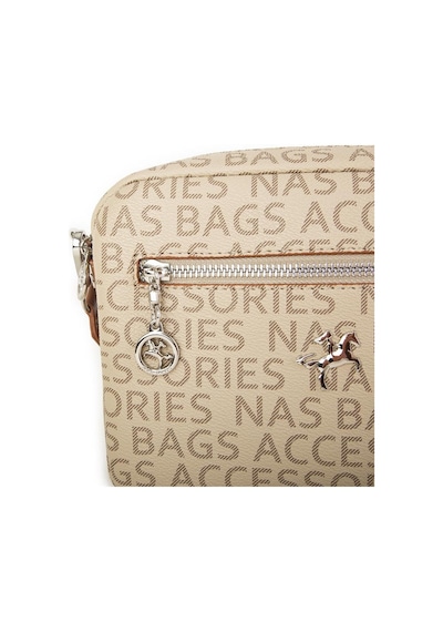 Nas Bag Kadın Çapraz Çanta Mini Cüzdanlı Ayarlanabilir Askılı Vizon Taba Yazılı Taba