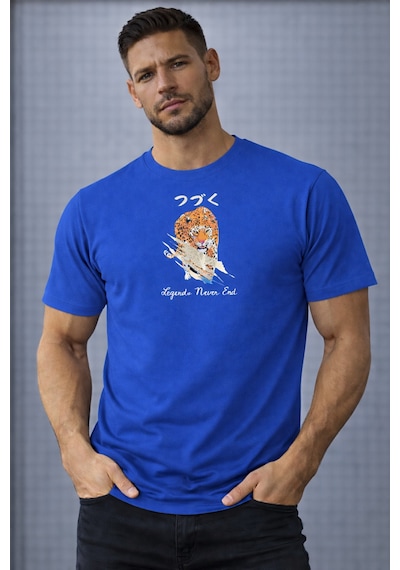 Herkesemoda Legend Never End Yazı Detaylı Basic T-shirt Mavi