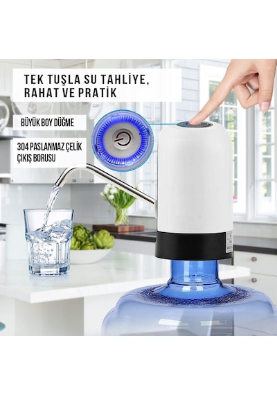 Buffer Usb İle Şarj Edilebilir Elektrikli Otomatik Damacana Su Pompası Renkli