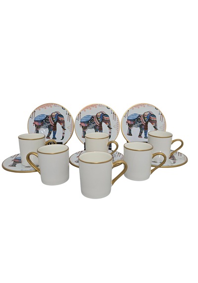 Sudedi Home Elephant Altın Yaldızlı Kahve Fincan Takımı Çok Renkli