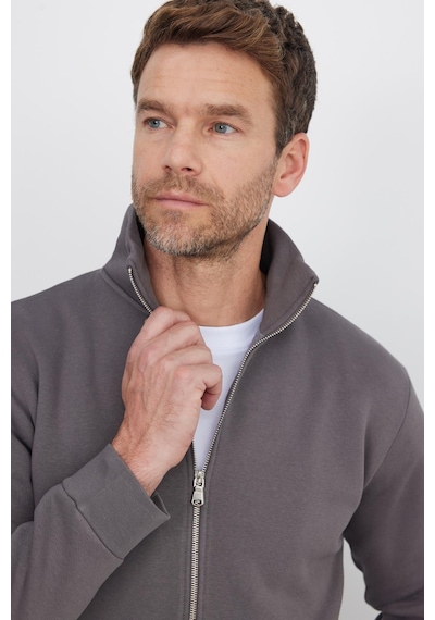 Tudors Unisex Relax Fit Rahat Kesim Pamuklu 3 İplik İçi Polarlı Fermuarlı Cepli Gri Sweatshirt Hırka-41678 Koyu Gri