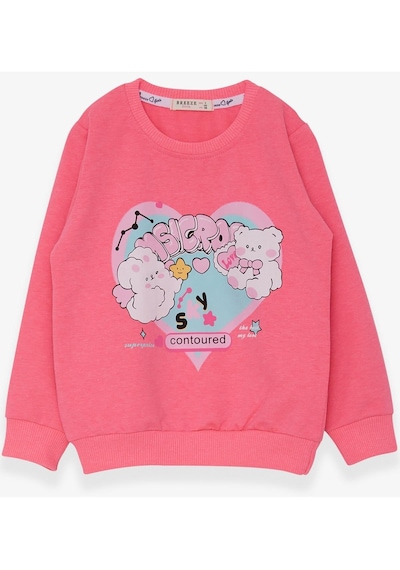 Breeze Kız Çocuk Sweatshirt Kalp Baskılı 2-6 Yaş, Neon Pembe-neon Pembe