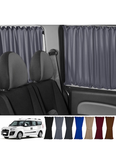 Pandami Fiat Doblo Iı Uzun Şase 2010-2023 Uyumlu Gri Raylı Oto Perde Takımı