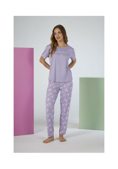 Estiva Kadın Yaprak Alt Desenli Kısa Kollu Soft Pijama Takımı LİLA