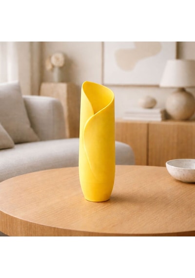 Modern Sarmal Tasarım 3d Baskı Dekoratif Vazo Sarı