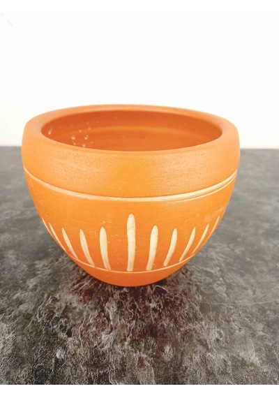 Bitki Tasarımı Ev Dekorasyon Dik Çizgi Desenli Terrakota Toprak Saksı Saksılık Salon Çiçeklik - 15 Cm Belirtilmemis