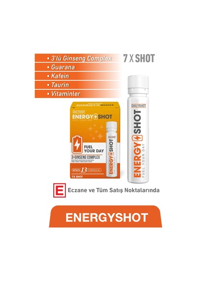 Energyshot 3 Lü Ginseng Complex, Guarana, Kafein, Taurin Ve Vitaminler İçeren Gıda Takviyesi 7 Shot