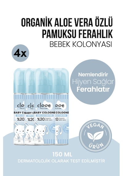 Hassas Ciltlere Özel Organik Aloe Vera Özlü Taze Pamuk Kokulu Soft Cotton Feel Bebek Kolonyası 4 Lü Ekonomik Aile Paketi