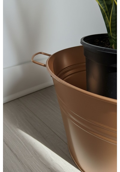 14 Litre Paslanmaz Metal Leğen - Bakır Renk Çok Amaçlı Kova Ve Bahçe/balkon Saksılığı 35 Cm Çap
