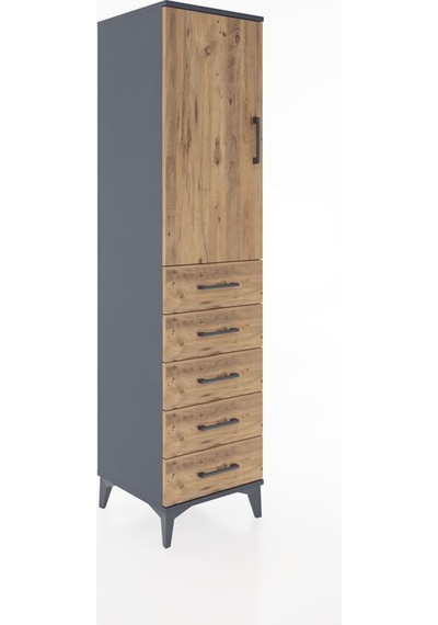 Hyperion Dolap Tek Raflı 5 Çekmeceli Tek Askılı 44x44x182 Ant... Antrasit