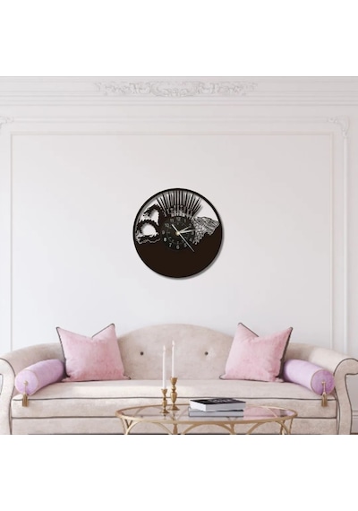 Metal Duvar Saati Kinglive Game Of Thrones Vinil Temalı Dekoratif Saat Siyah-46 X 46