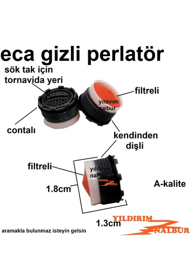 3 Adet Eca Serel Batarya Ucu Gizli Perlatör Filtreli Kendinden Dişli Mini Boy 1