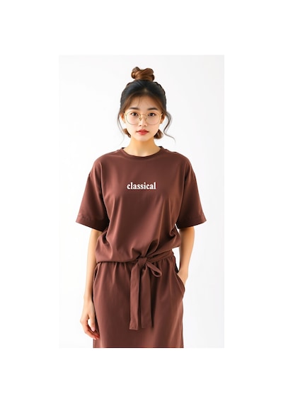 Classical Baskılı Oversize Tshirt Kahverengi